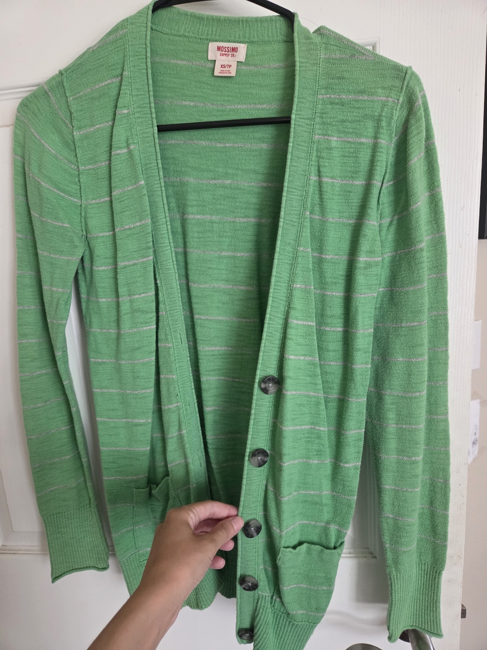 Mossimo Supply Co. Green Striped Lightweight Cardigan